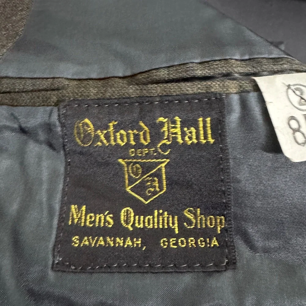 1970s Oxford Hall Blazer Mens 38 Olive Green Plaid Vintage 3-Button‎ Wool